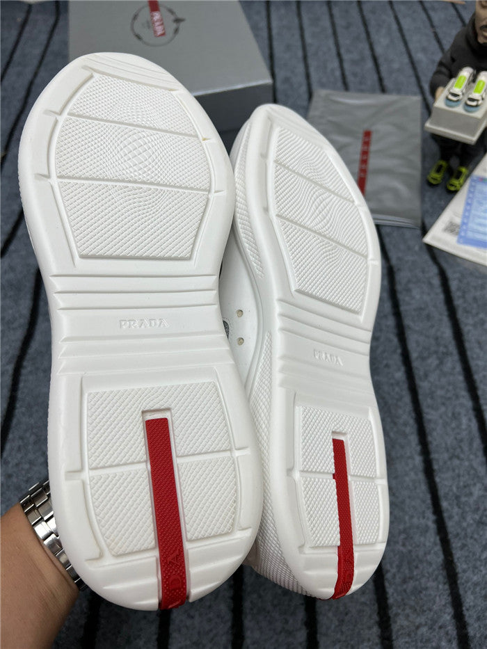 PRADA AMERICA'S CUP LUXURY SOFT RUBBER SNEAKERS IN WHITE AND SILVER