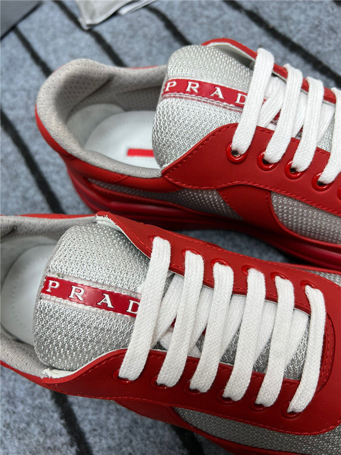 Elevate Your Style with the PRADA America's Cup Soft Rubber Sneakers in Bold Red and Silver