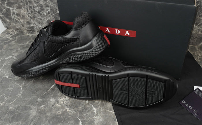 PRADA BLACK LEATHER AMERICA'S CUP SNEAKERS