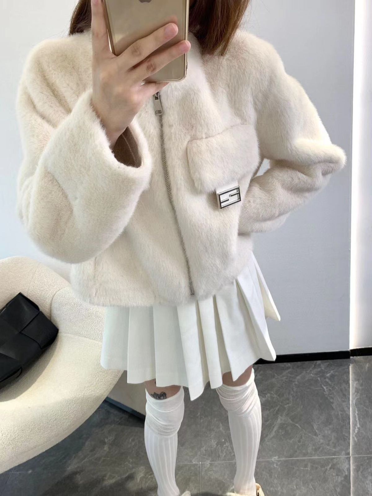 Fendi Heart Bi-Color Fluffy Boa-Jacket For Women