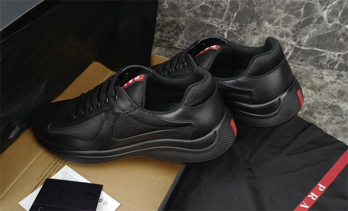 PRADA BLACK LEATHER AMERICA'S CUP SNEAKERS