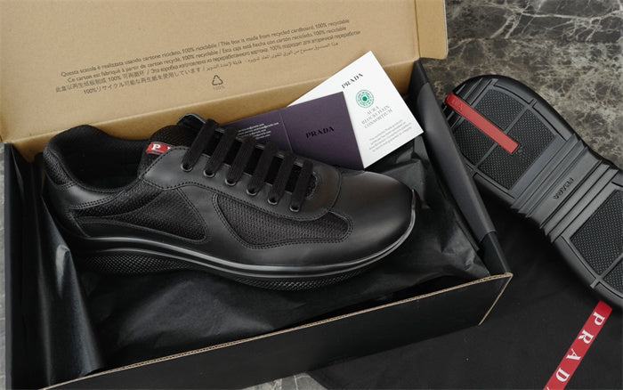 PRADA BLACK LEATHER AMERICA'S CUP SNEAKERS