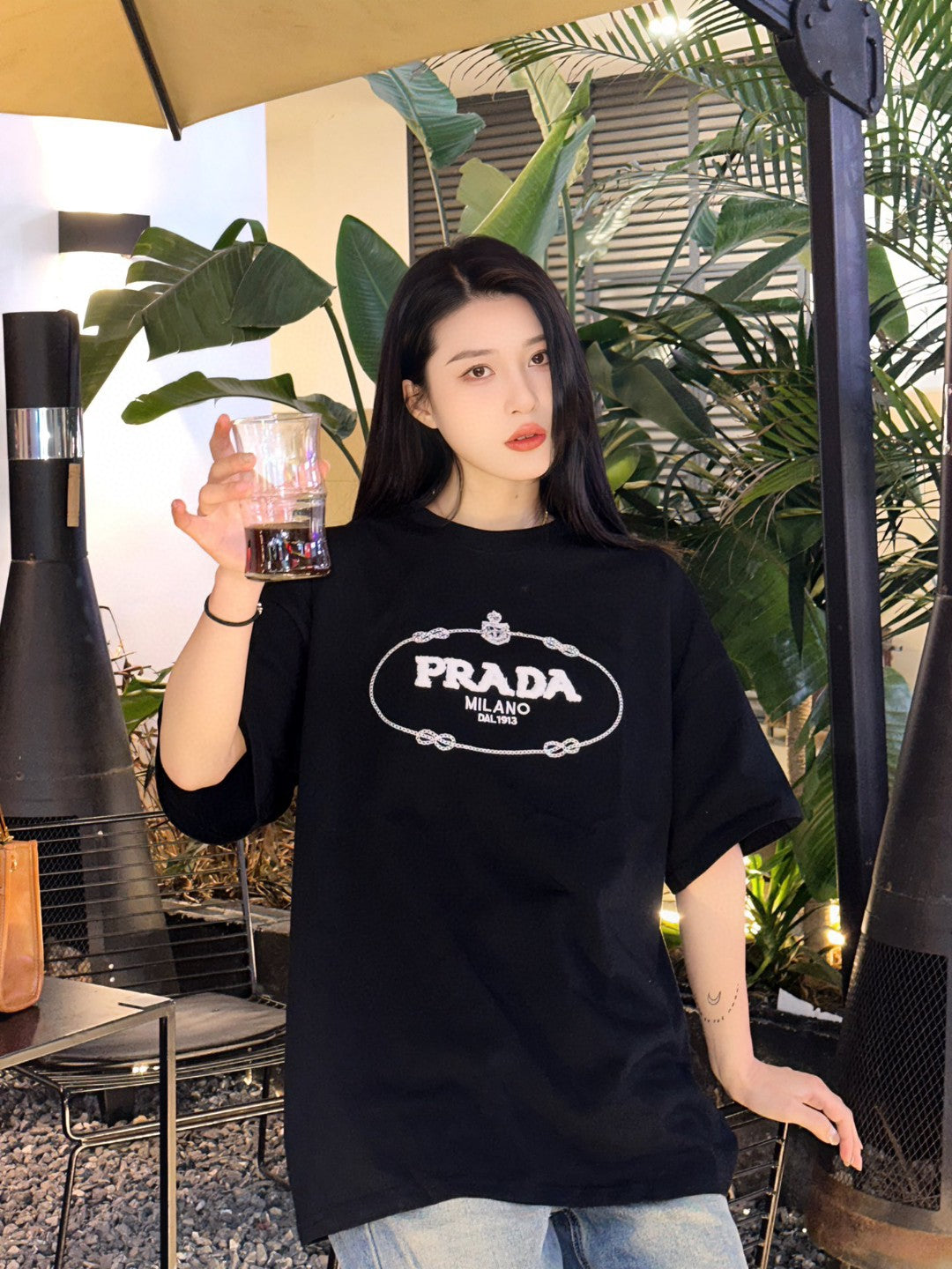 Chic Prada Milano Black Logo Tee