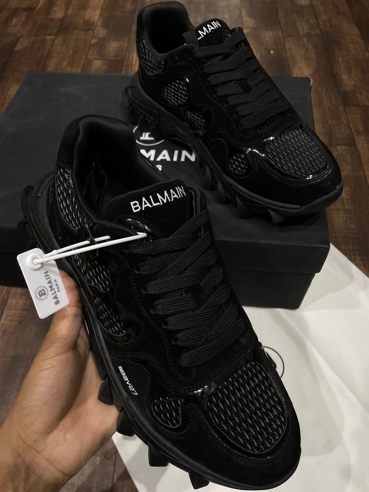 BALMAIN || B-EAST LOGO COMBO SNEAKER IN BLACK