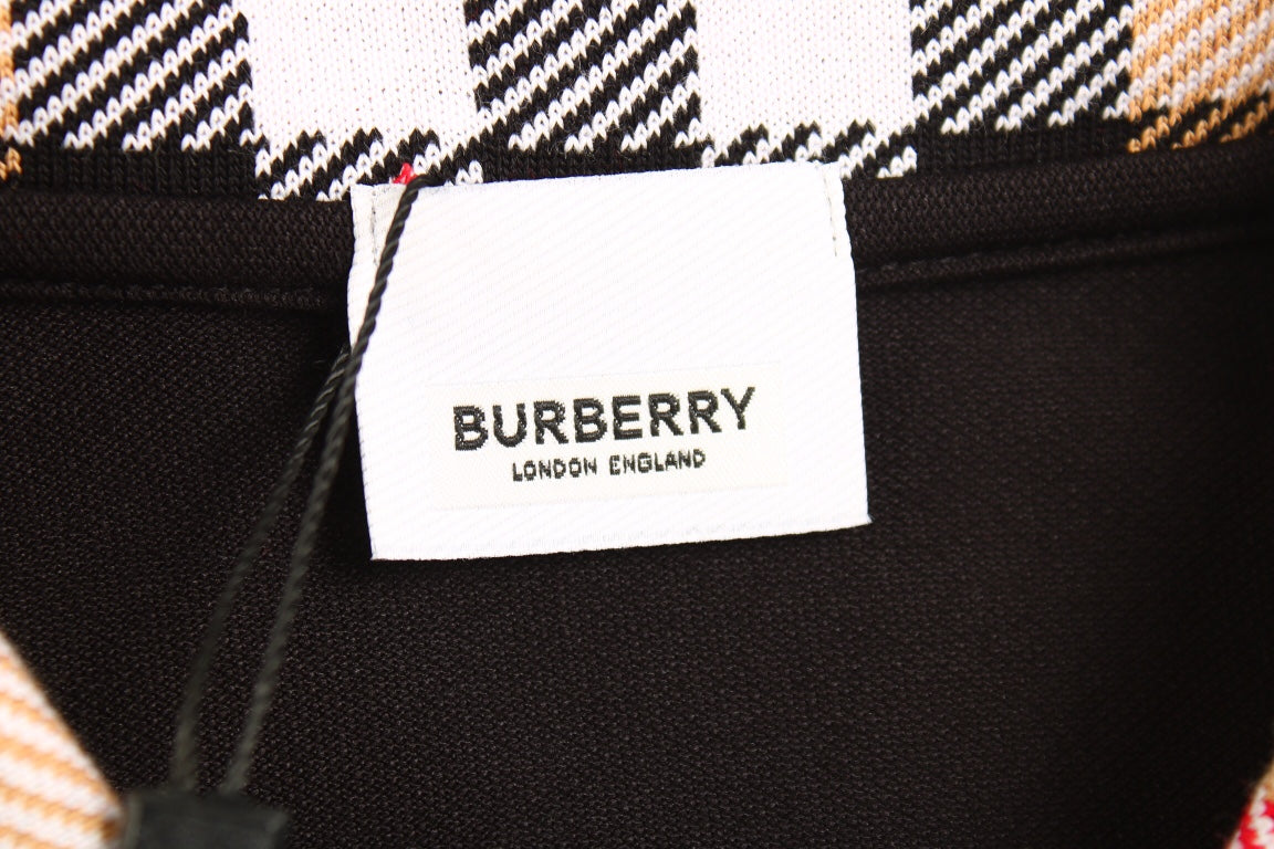 Burberry Check Collar Polo - Black