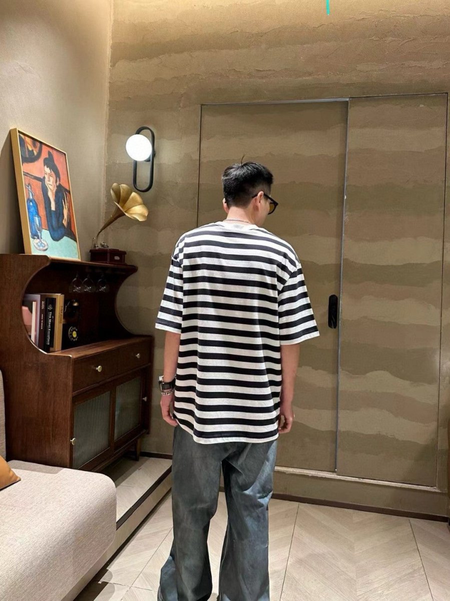 Balenciaga Black and White Striped T-Shirt