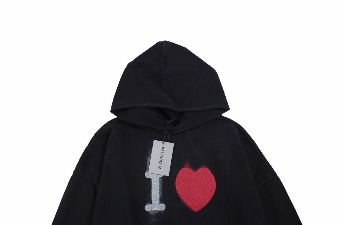 Balenciaga Black Hoodie with "I Love" Graphic