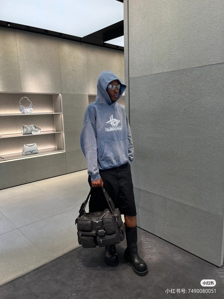 BALENCIAGA GRAPHIC LOGO HOODIE BLUE