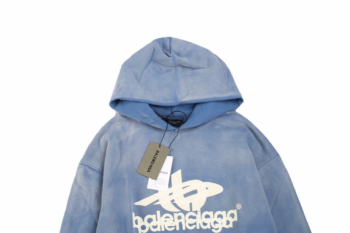 BALENCIAGA GRAPHIC LOGO HOODIE BLUE