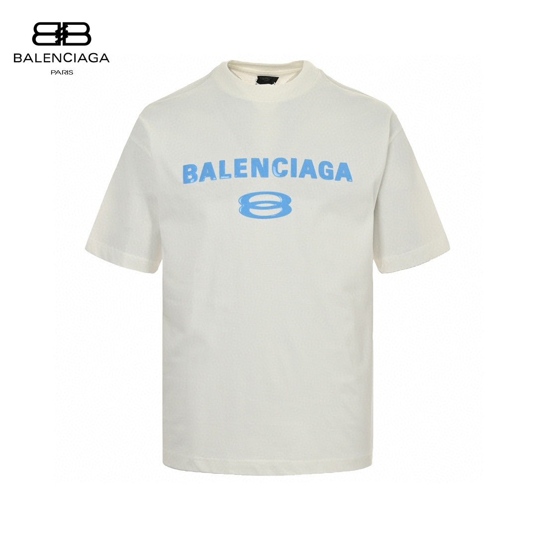 Balenciaga Blue Logo T-Shirt (White)