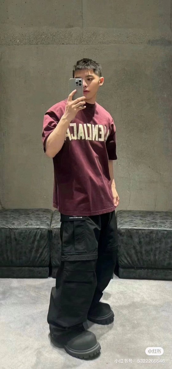 Balenciaga Burgundy Logo T-Shirt