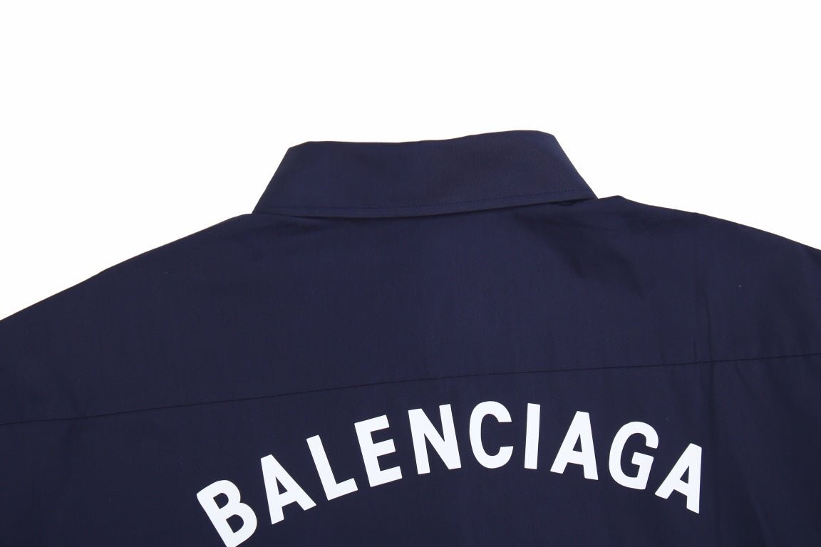 BALENCIAGA LOGO DESIGN BUTTON-UP SHIRT NAVY