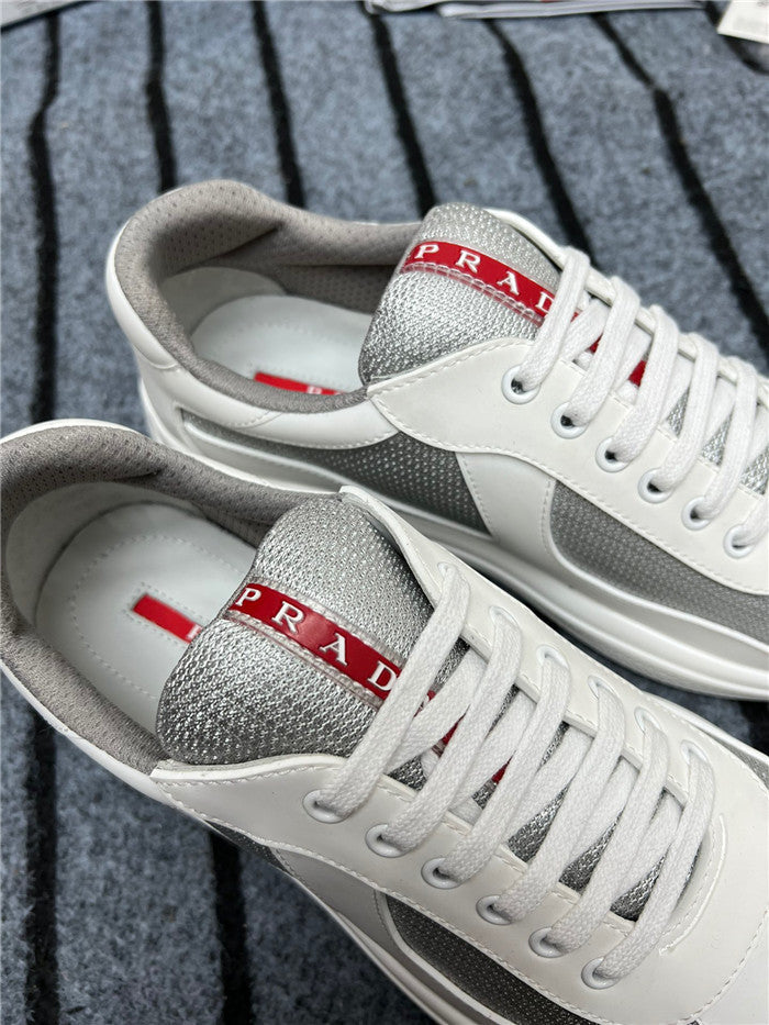 PRADA AMERICA'S CUP LUXURY SOFT RUBBER SNEAKERS IN WHITE AND SILVER