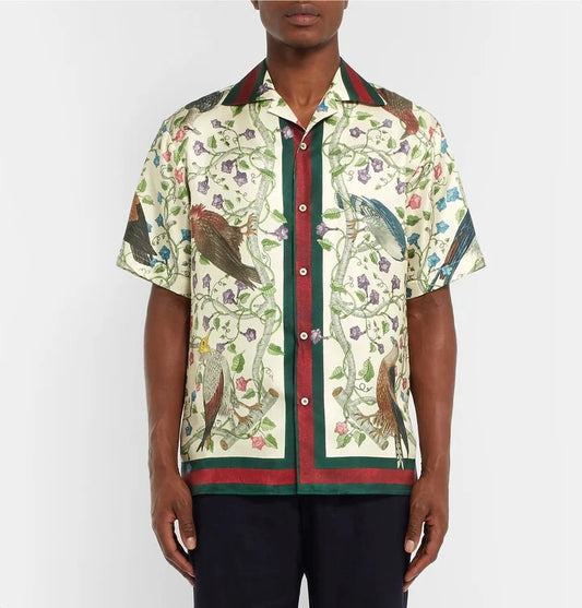 GUCCI || Camp Collar Printed Silk Shirt