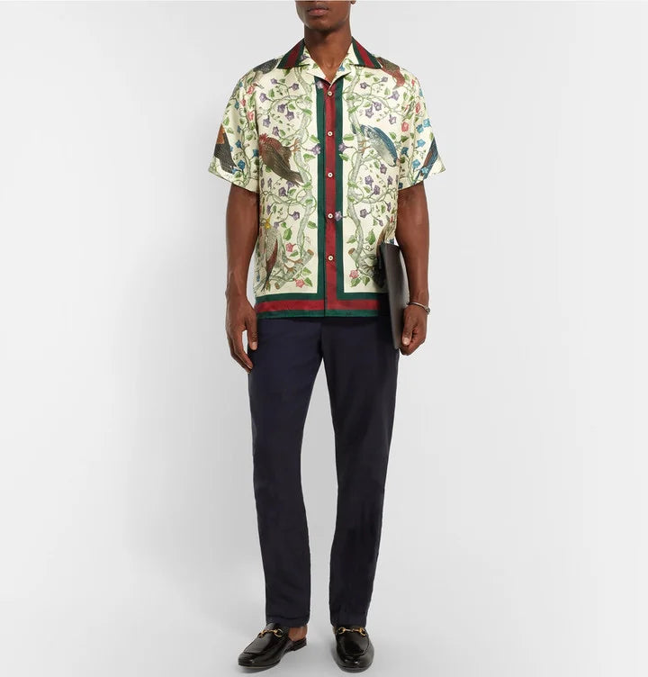 GUCCI || Camp Collar Printed Silk Shirt