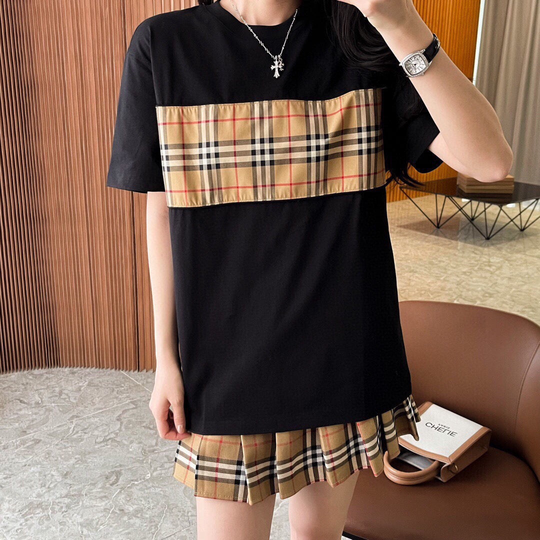 Burberry Check Panel T-Shirt (Black)