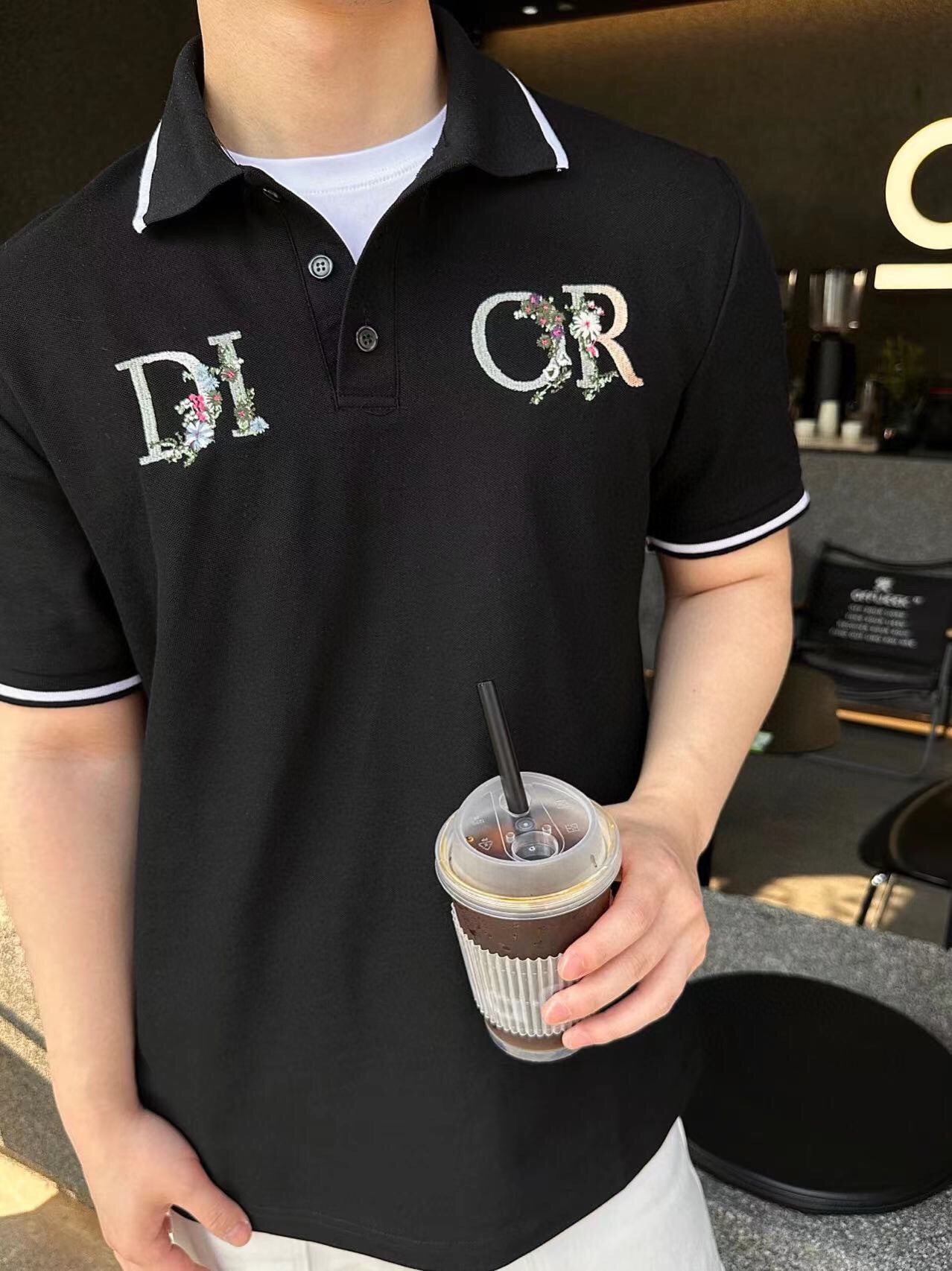 Dior Polo Shirt with Floral Logo Design