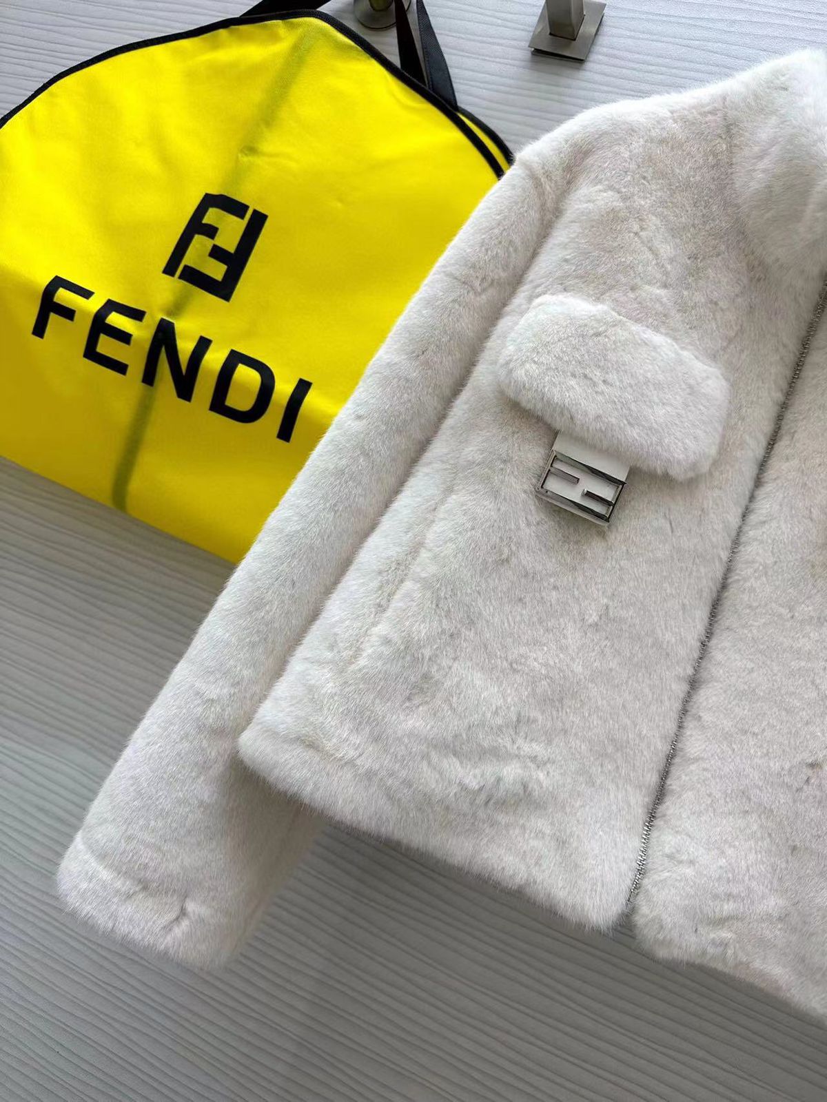 Fendi Heart Bi-Color Fluffy Boa-Jacket For Women