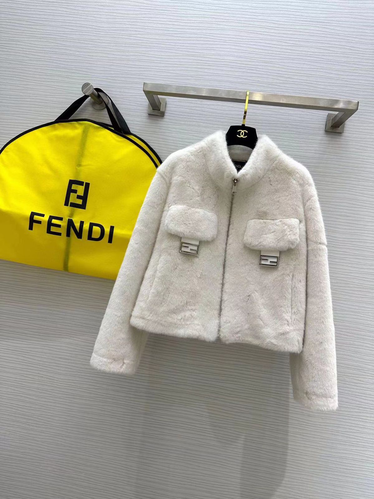 Fendi Heart Bi-Color Fluffy Boa-Jacket For Women