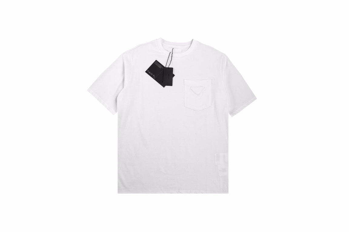 Chic White T-Shirt with Prada Logo Pocket