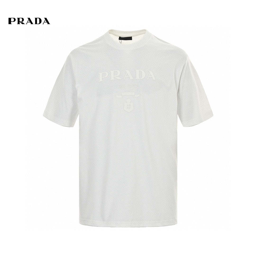 Stylish White Prada T-Shirt with Elegant Branding