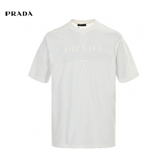 Stylish White Prada T-Shirt with Elegant Branding