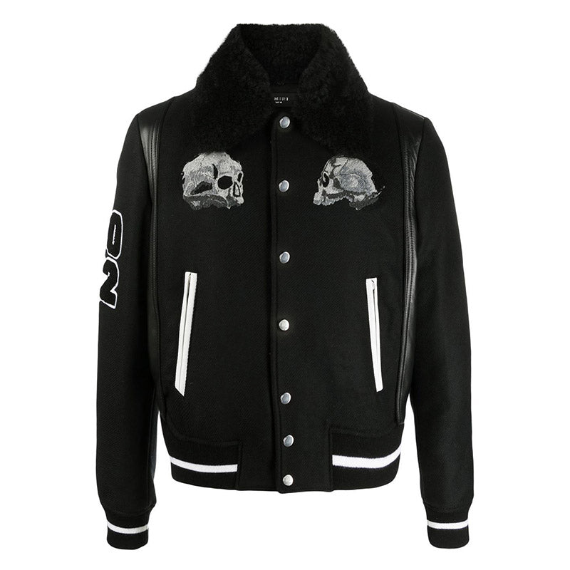 AMIRI X Wes Lang Skull Patch Wool Blend Varsity Jacket