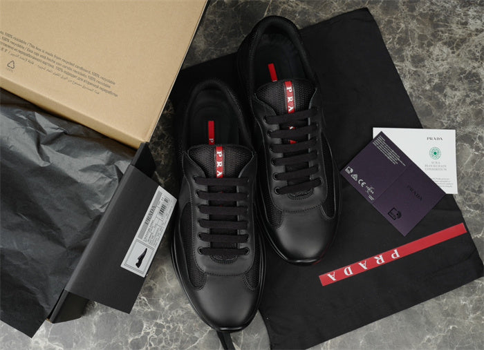 PRADA BLACK LEATHER AMERICA'S CUP SNEAKERS