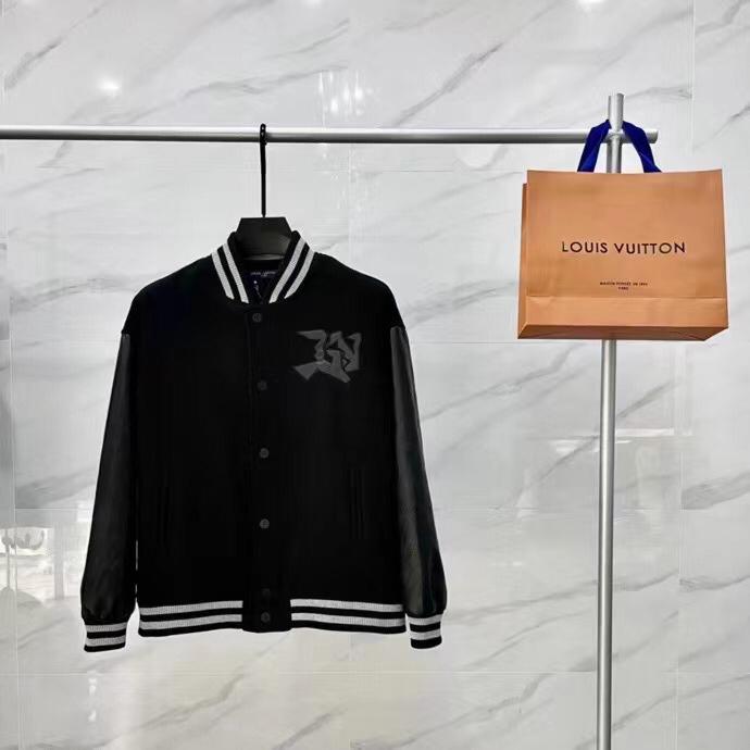 LOUIS VUITTON || LV Monogram Embossed Leather And Wool Varsity jacket