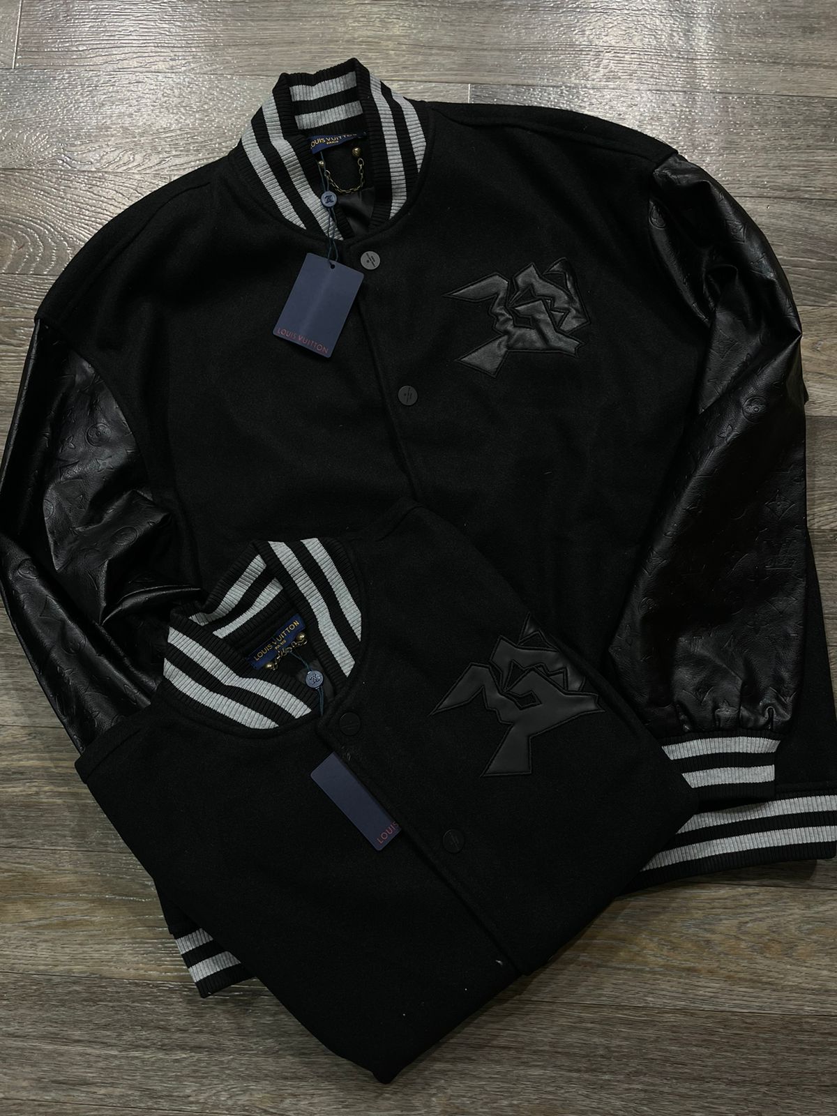 LOUIS VUITTON || LV Monogram Embossed Leather And Wool Varsity jacket