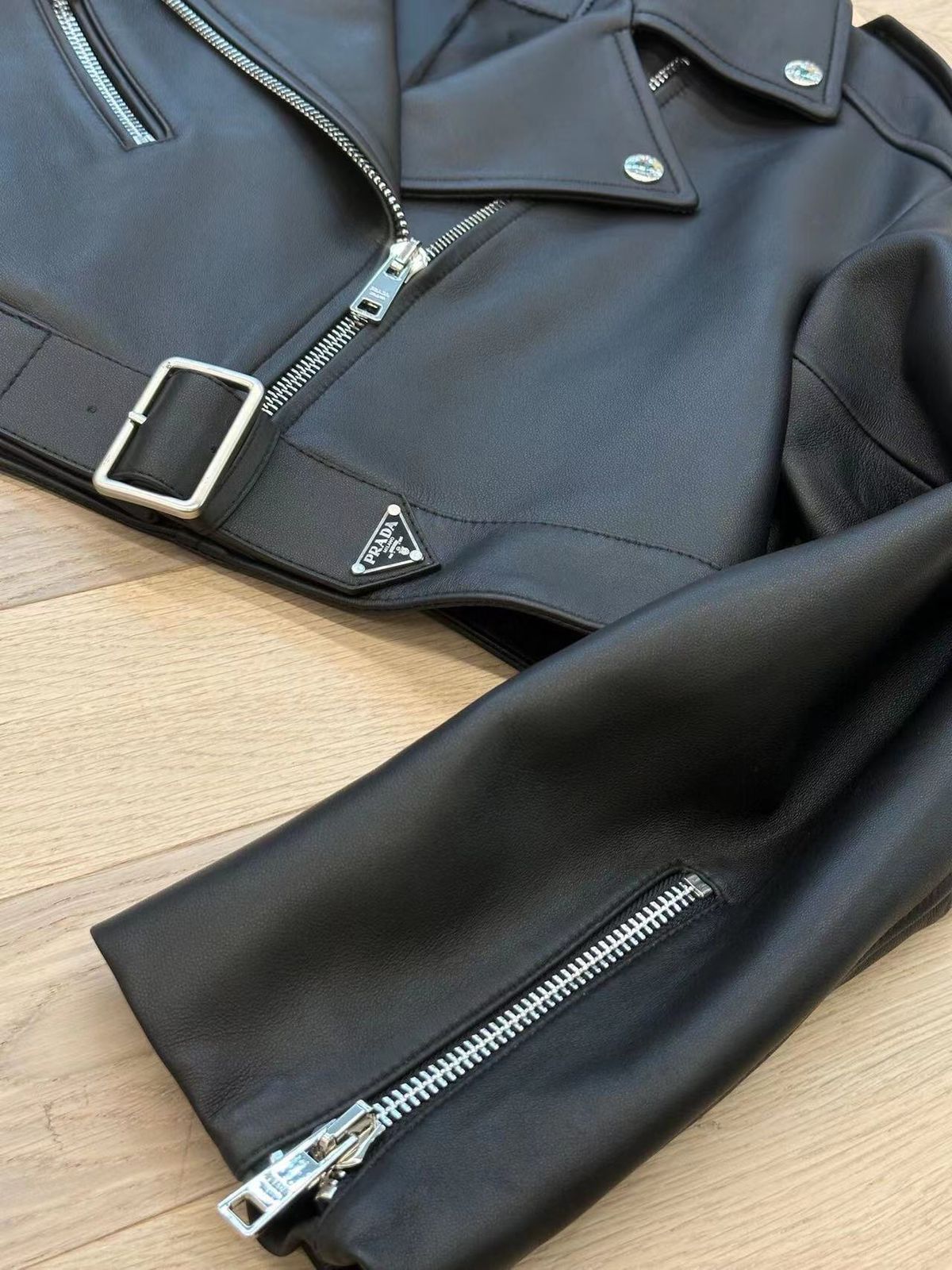 PRADA || Skinny Slim Leather Jacket For Ladies