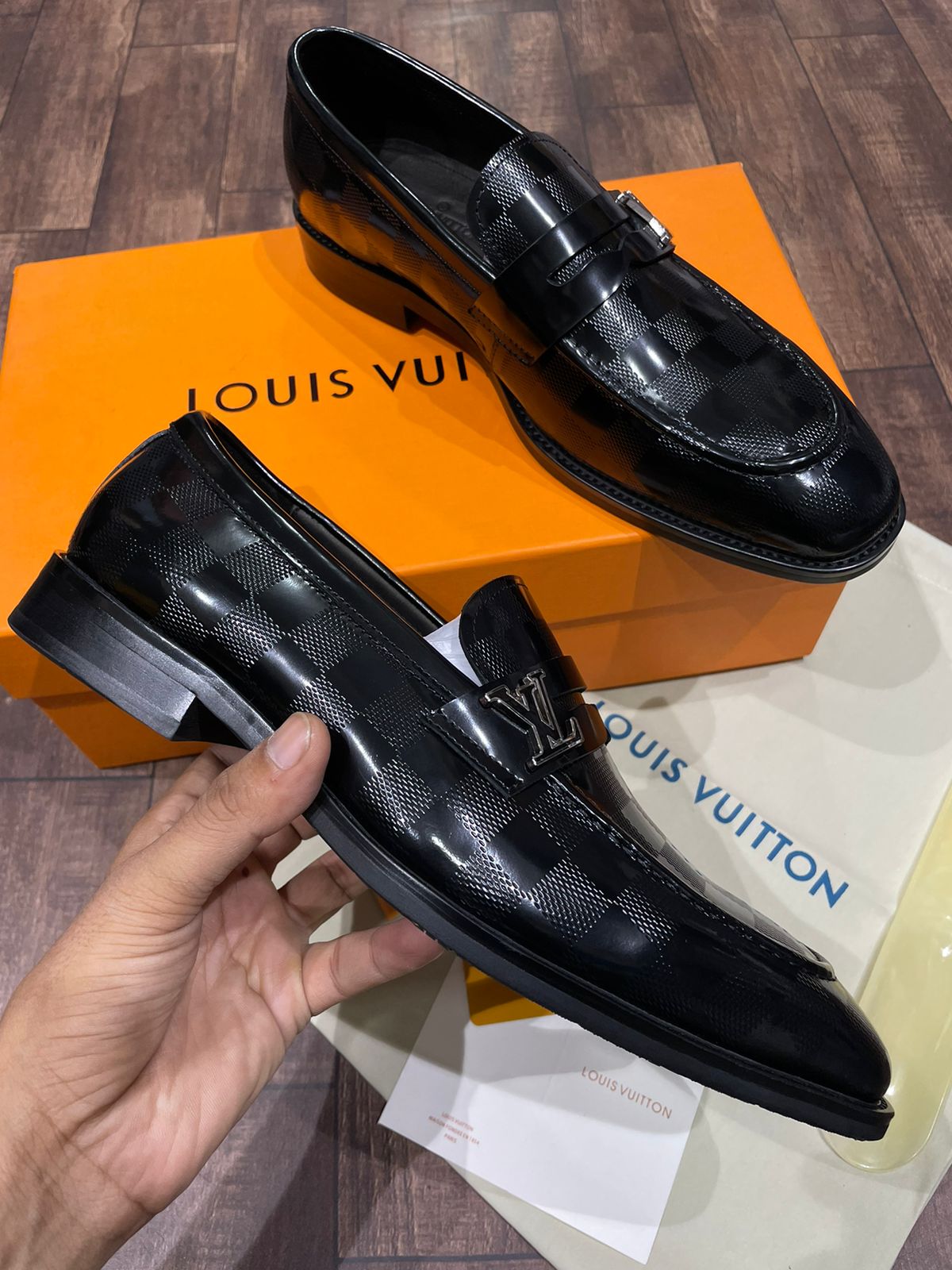 LOUIS VUITTON || PLAID PATTERN CALF LEATHER SHOES