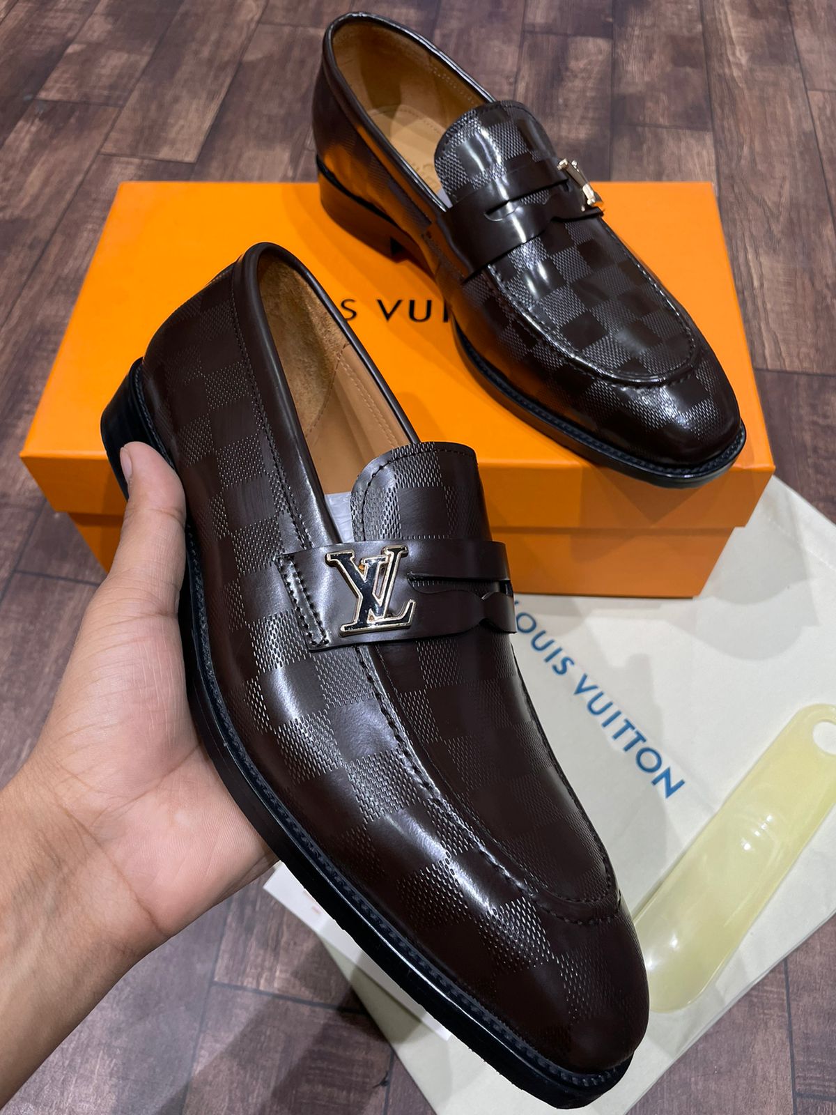 LOUIS VUITTON || PLAID PATTERN CALF LEATHER SHOES