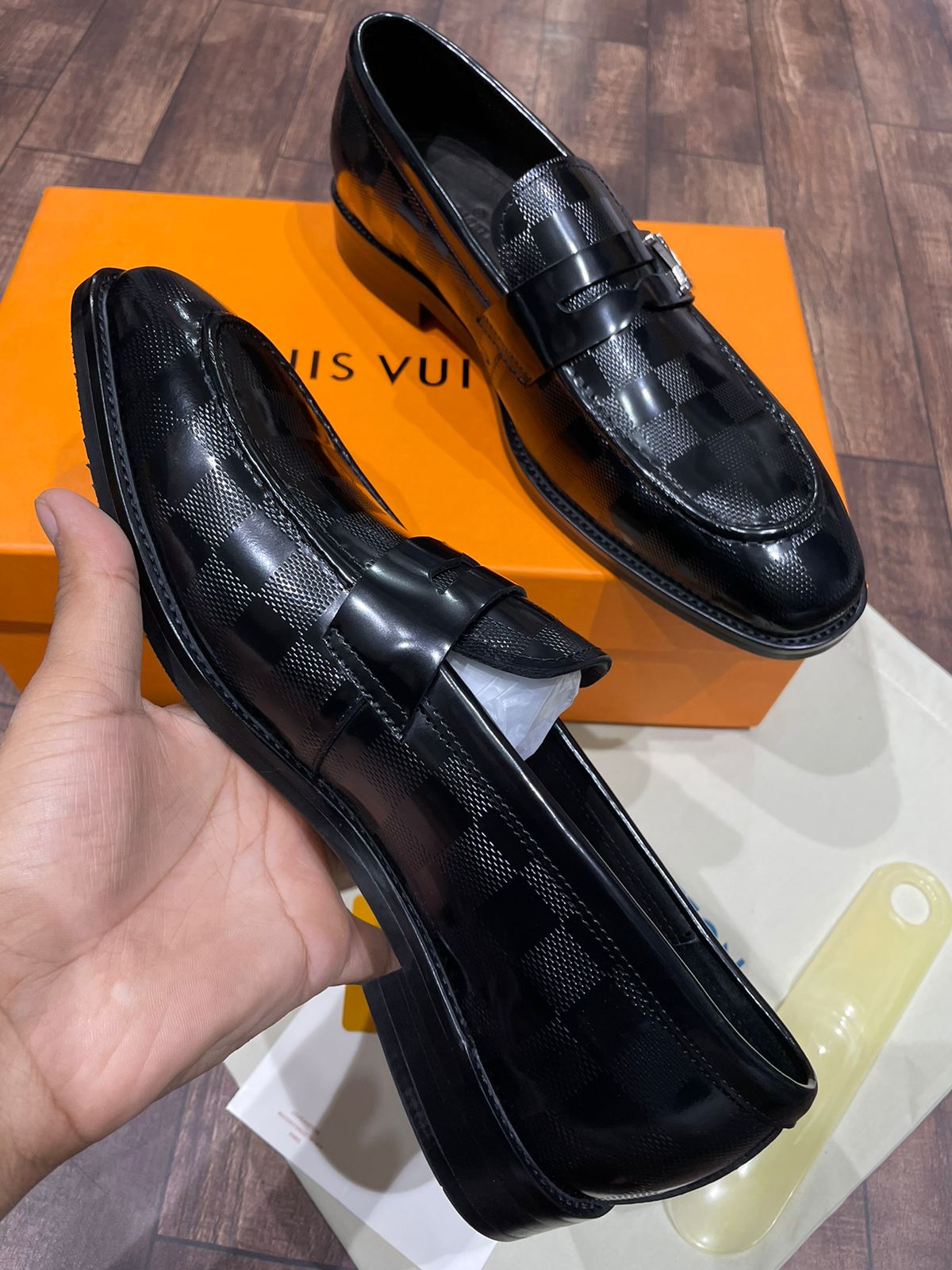 LOUIS VUITTON || PLAID PATTERN CALF LEATHER SHOES