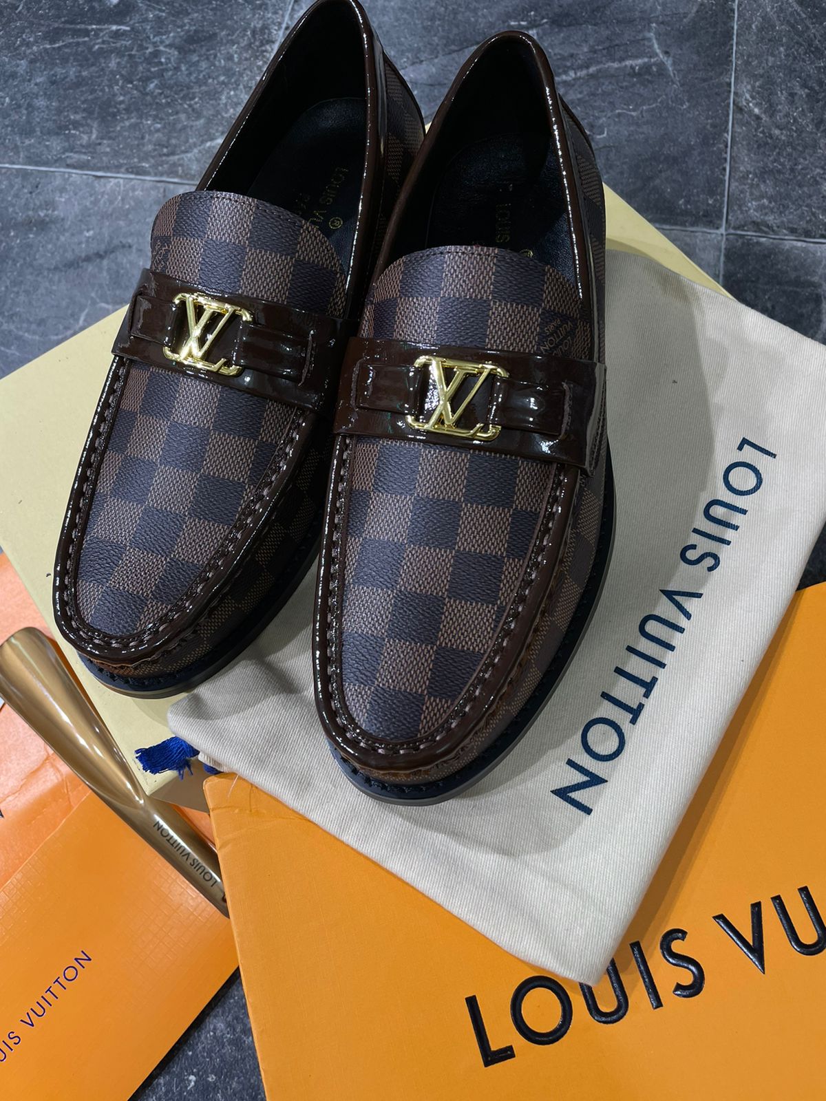 LOUIS VUITTON ||  LOAFERS BOOTS CALF LEATHER MONOGRAM LV FOR MEN /BROWN