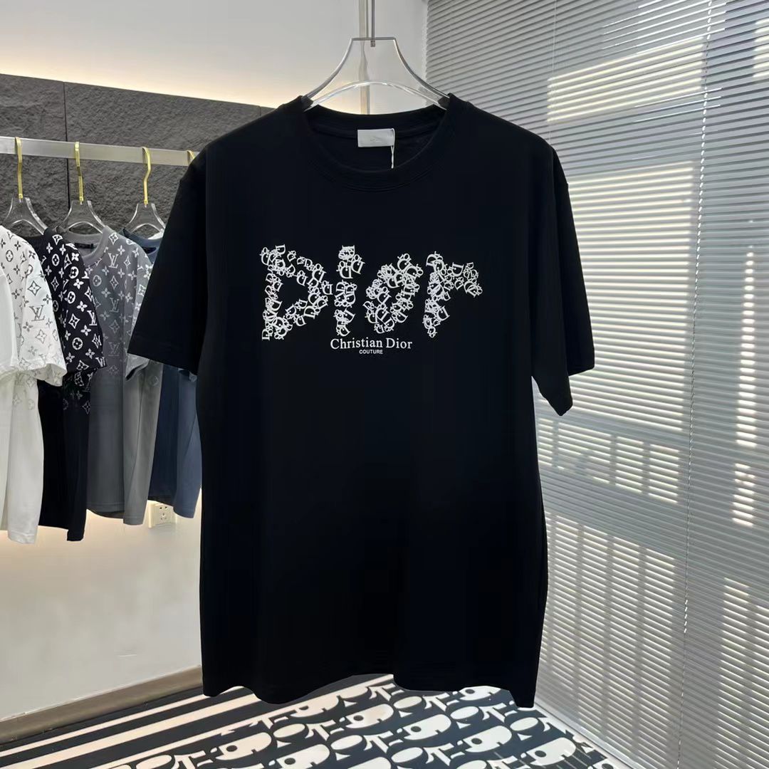 CHRISTIAN DIOR || BLACK DROP SHOULDER LOGO PRINT T-SHIRT