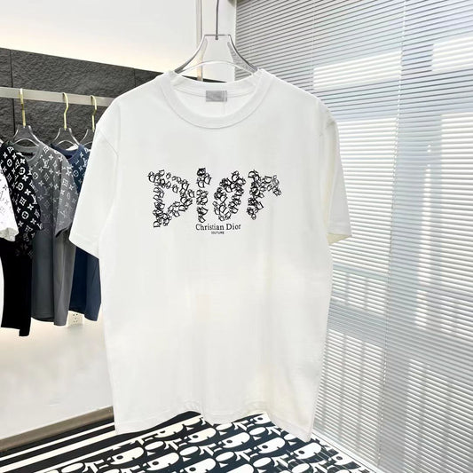 CHRISTIAN DIOR || WHITE DROP SHOULDER LOGO PRINT T-SHIRT