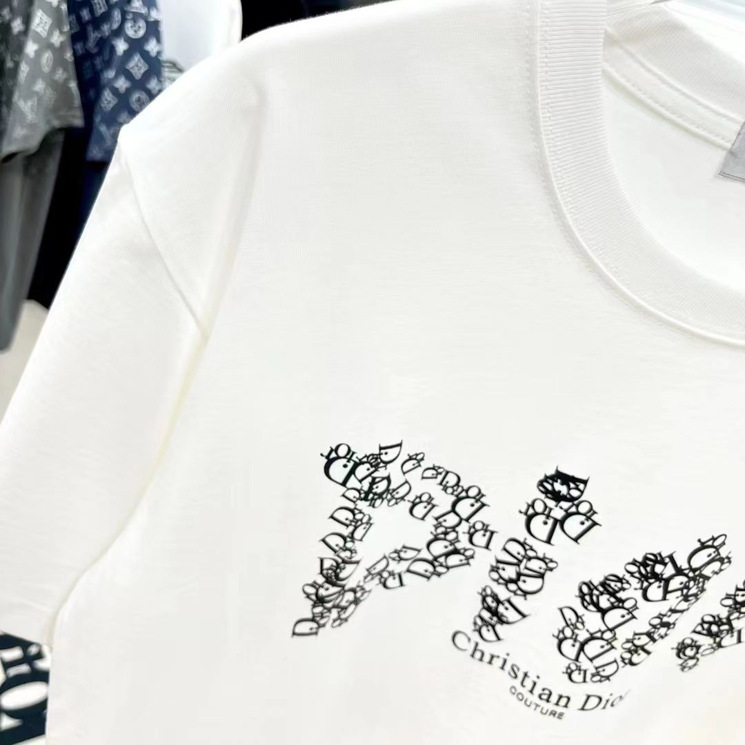 CHRISTIAN DIOR || WHITE DROP SHOULDER LOGO PRINT T-SHIRT