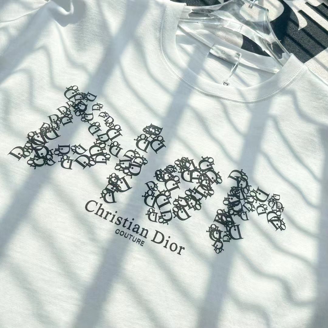 CHRISTIAN DIOR || WHITE DROP SHOULDER LOGO PRINT T-SHIRT