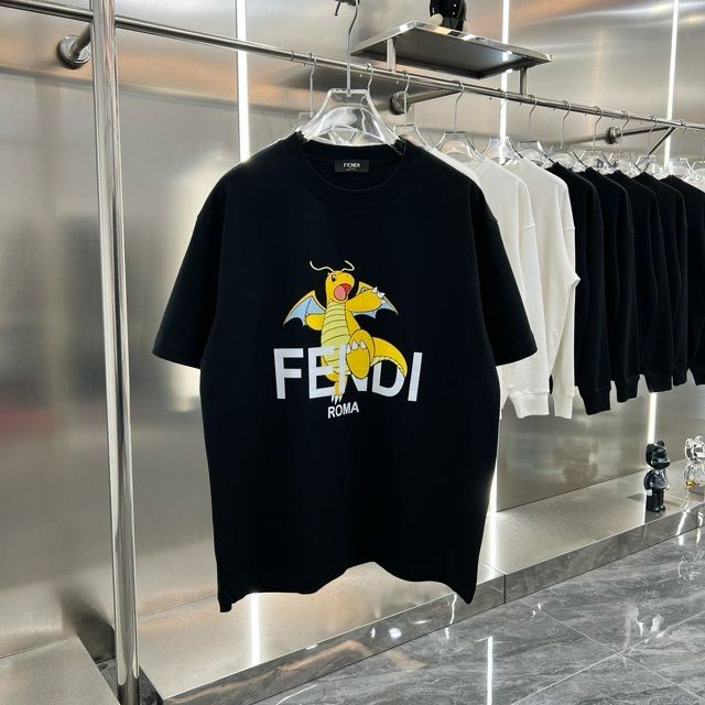 FENDI || Black T-Shirt With Pokémon Charizard Print