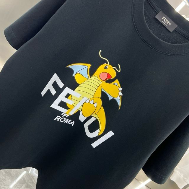 FENDI || Black T-Shirt With Pokémon Charizard Print