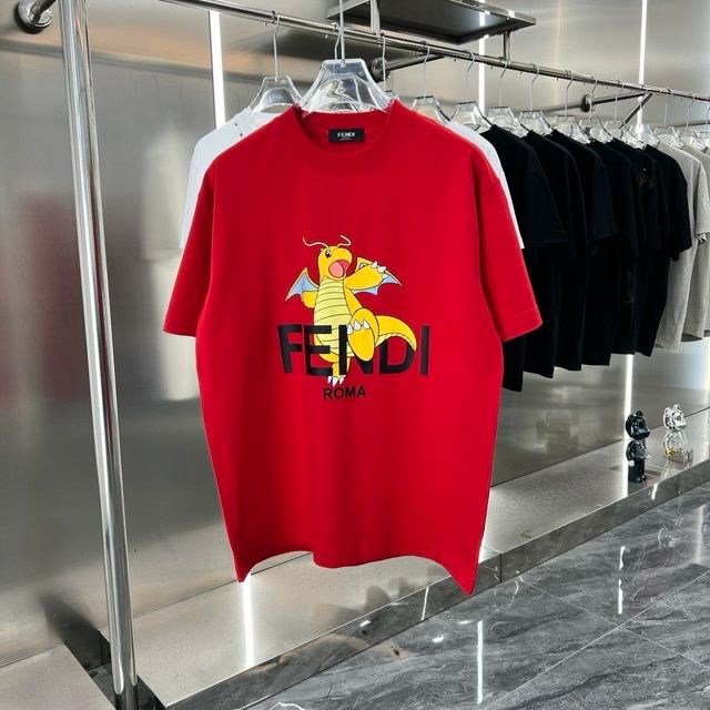 FENDI || Red T-Shirt With Pokémon Charizard Print