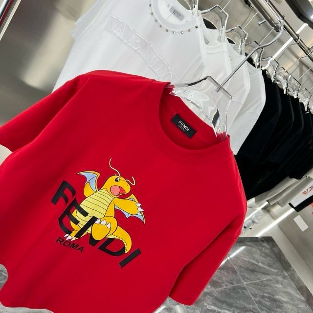 FENDI || Red T-Shirt With Pokémon Charizard Print