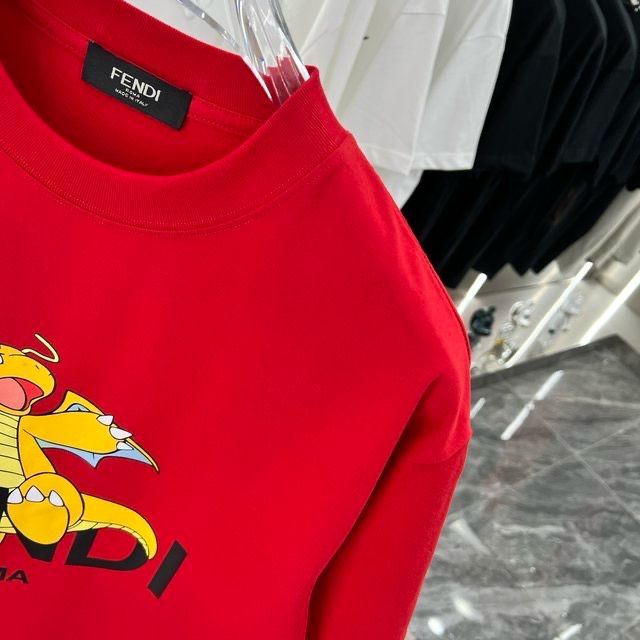 FENDI || Red T-Shirt With Pokémon Charizard Print