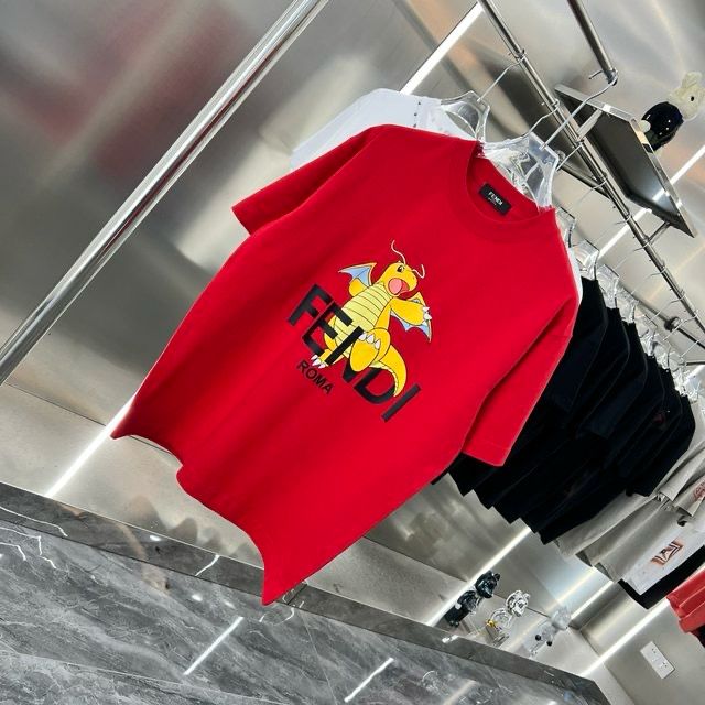 FENDI || Red T-Shirt With Pokémon Charizard Print