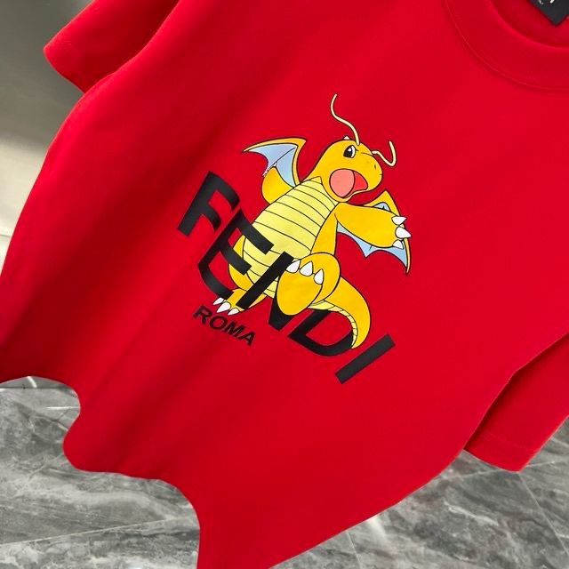 FENDI || Red T-Shirt With Pokémon Charizard Print