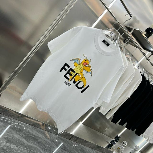 FENDI || White T-Shirt With Pokémon Charizard Print