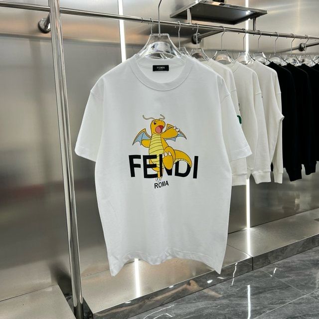 FENDI || White T-Shirt With Pokémon Charizard Print