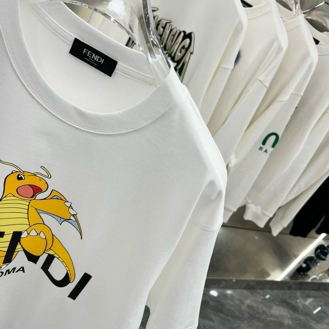 FENDI || White T-Shirt With Pokémon Charizard Print