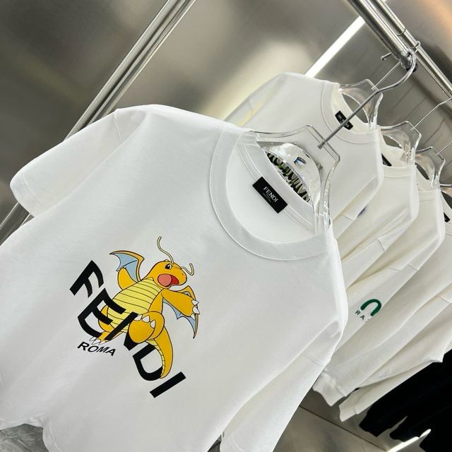 FENDI || White T-Shirt With Pokémon Charizard Print